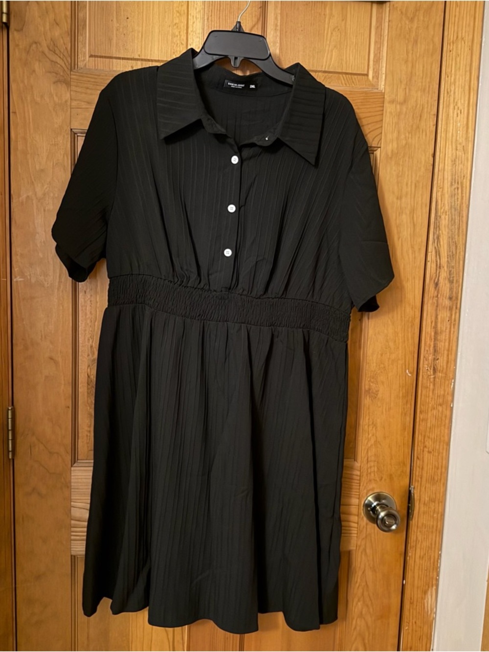 SHEIN Black Pleated Button-Front Collared Midi Dress